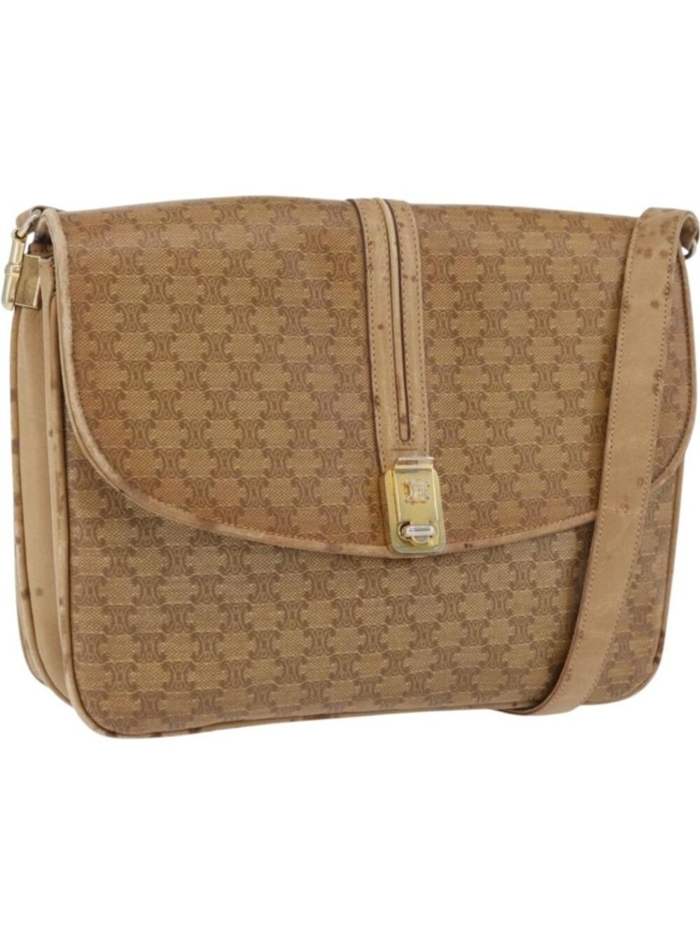CELINE Macadam Canvas Shoulder Bag PVC Beige Gold